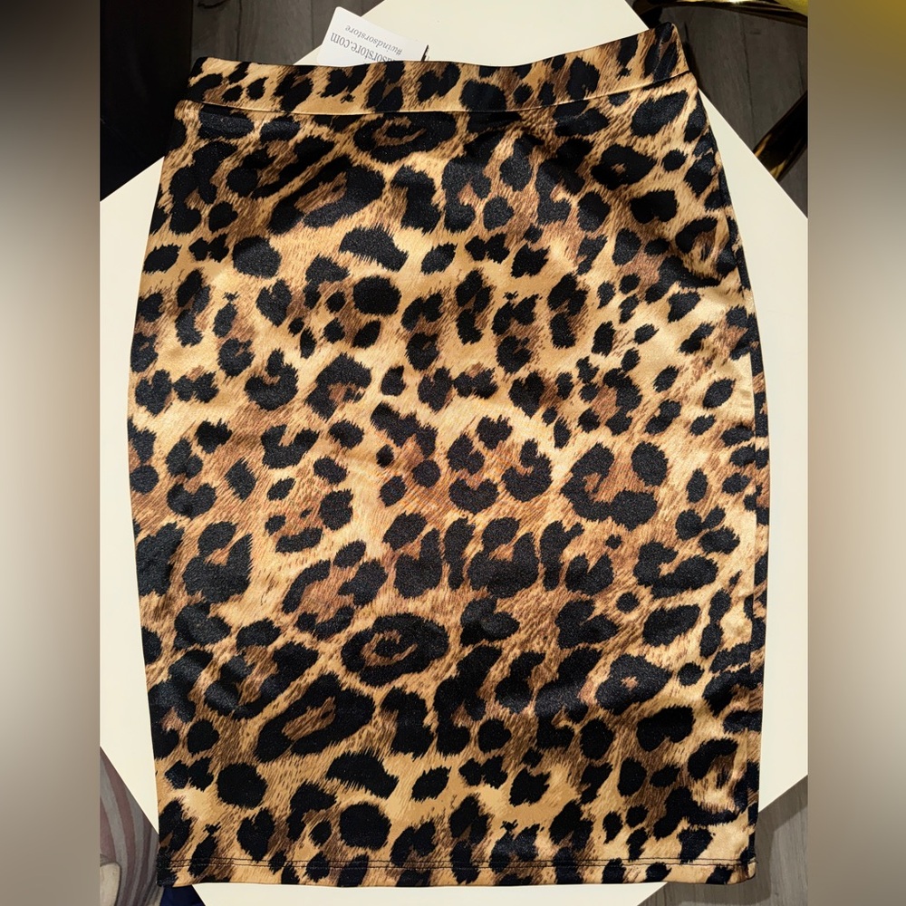 Windsor Leopard Print Satin Pencil Skirt - Brown/Black